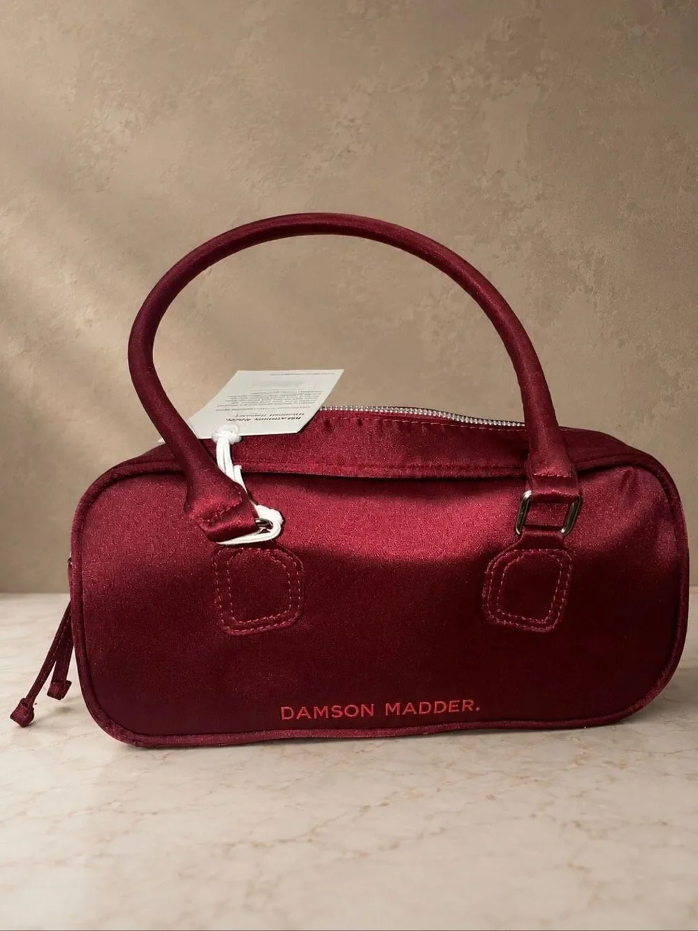 Damson Madder Benny Mini Bowler Satin Bag Burgundy NWT East West Shoulder Bag
